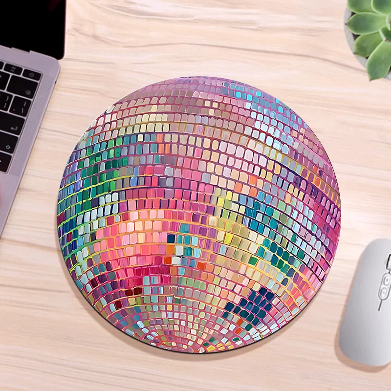 Laptop Accessories Productivity - Rubber Round Pink Disco Ball Mouse
